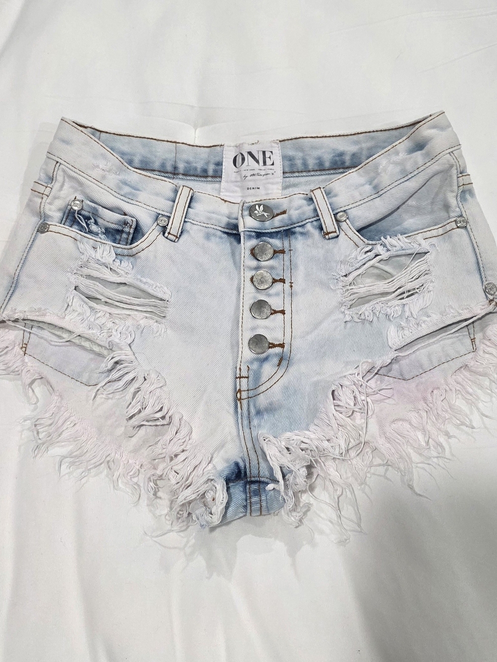 One Teaspoon Light Blue Distressed Frayed Hem Jean Shorts